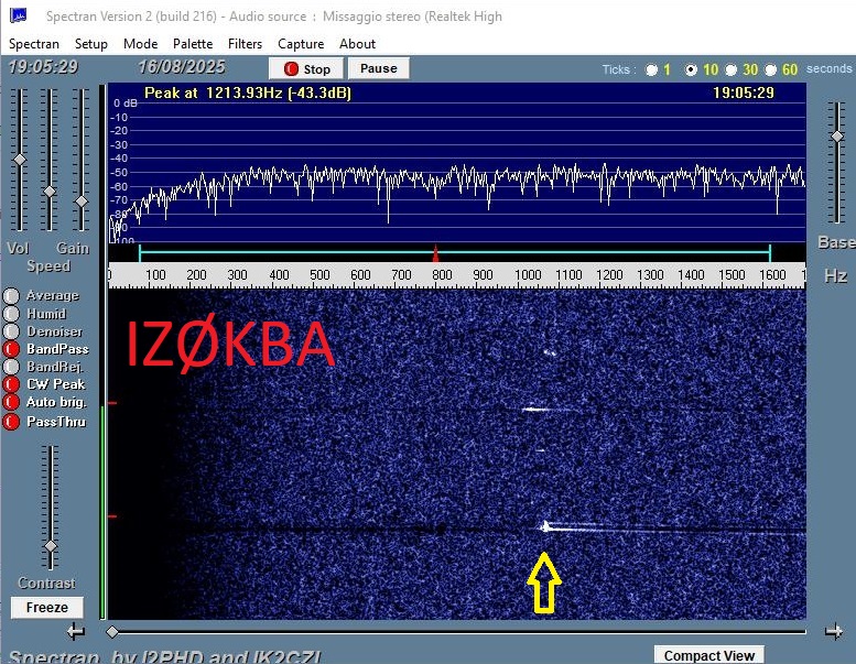 Eco del radar Graves prodotto dal passaggio di una stellina cadente (notare l'effetto Doppler)